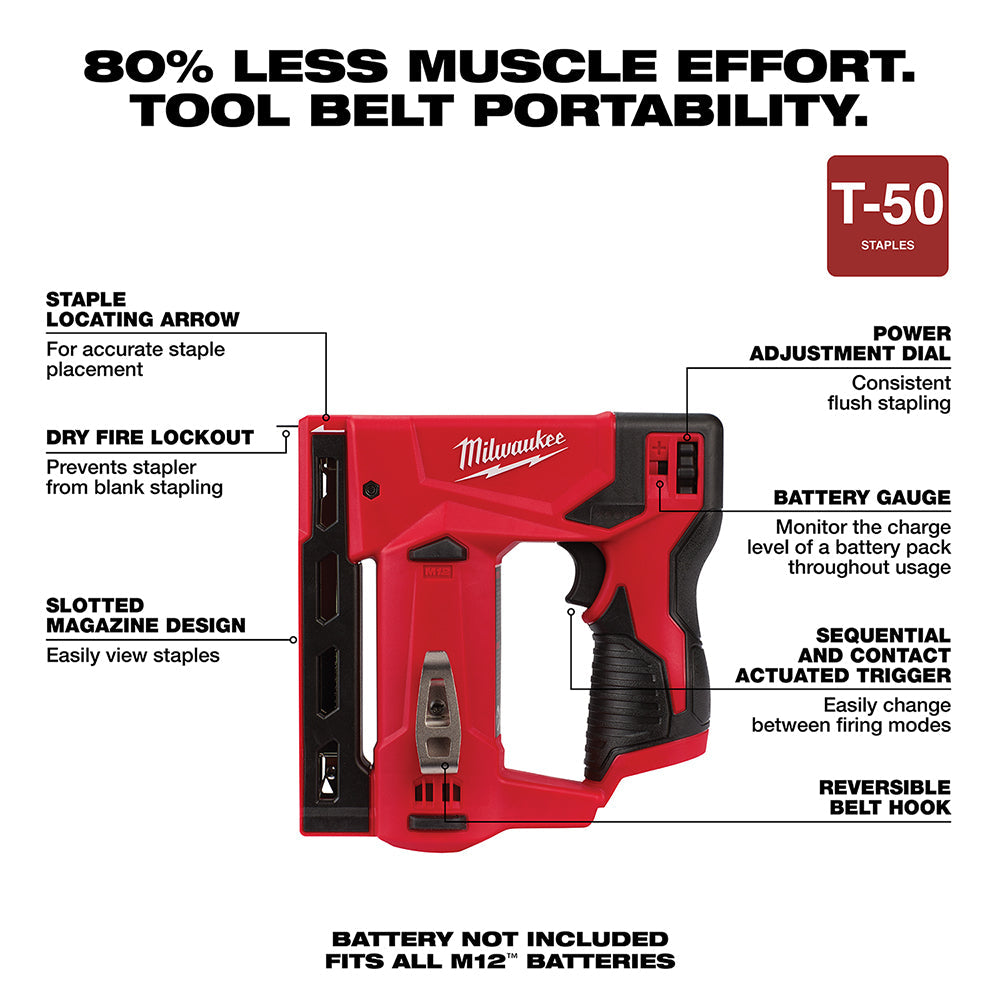 Milwaukee 2447-20 M12 12V 3/8 Cordless Li-Ion Crown Stapler - Bare Tool