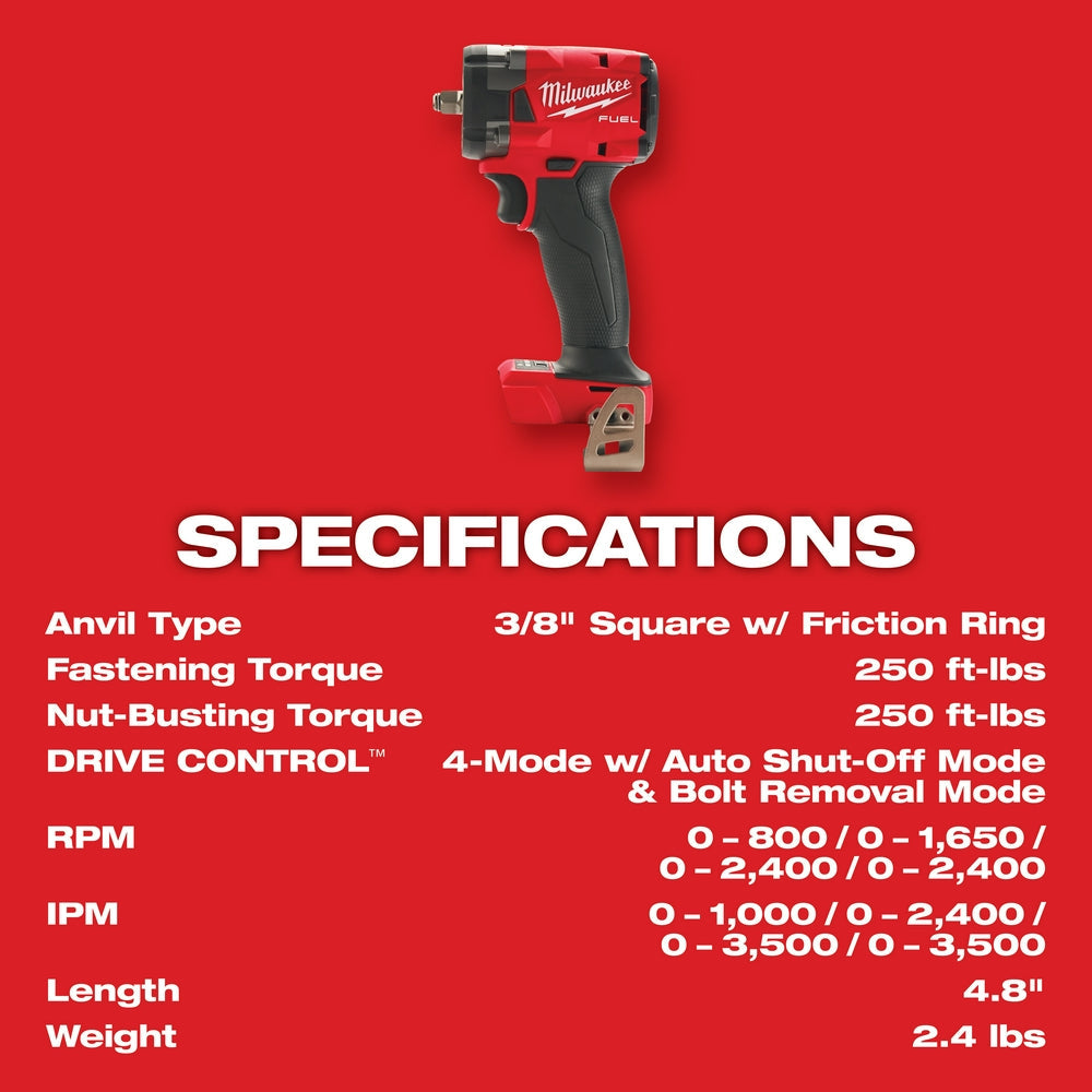 Milwaukee 2854-20 M18 FUEL 18V 3/8 Impact Wrench w/Friction Ring -Bare Tool