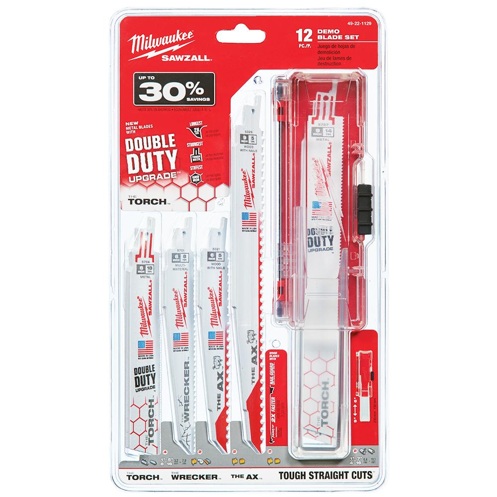 Milwaukee 49-22-1129 Nail-Guard Fang Tip Bi-Metal SAWZALL Blade Set - 12pc